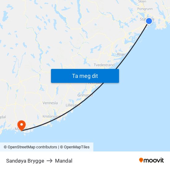 Sandøya Brygge to Mandal map