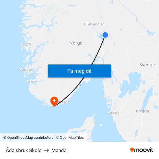 Ådalsbruk Skole to Mandal map