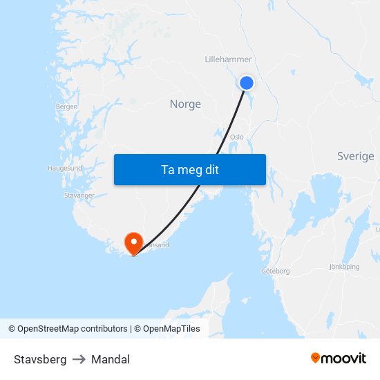 Stavsberg to Mandal map