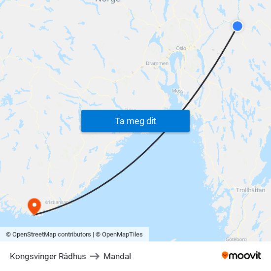 Kongsvinger Rådhus to Mandal map