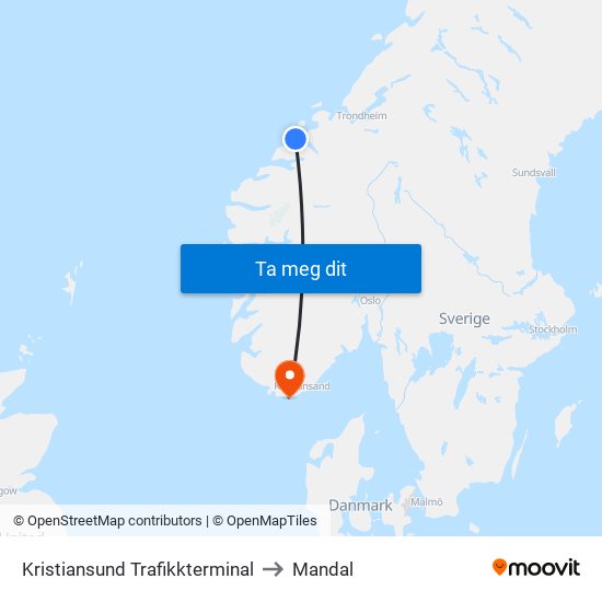 Kristiansund Trafikkterminal to Mandal map