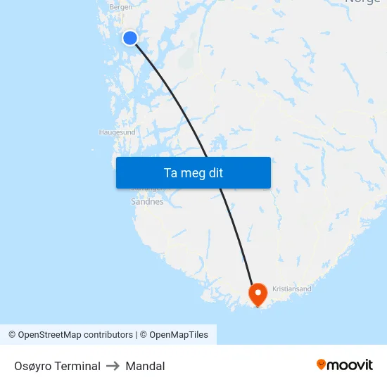Osøyro Terminal to Mandal map