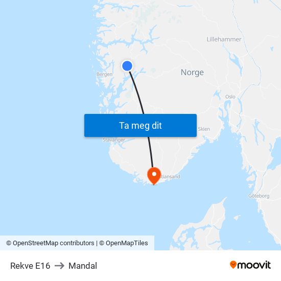 Rekve E16 to Mandal map