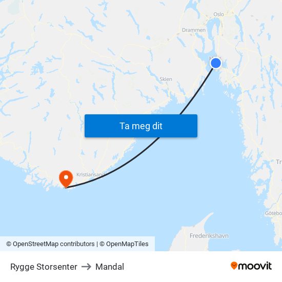 Rygge Storsenter to Mandal map