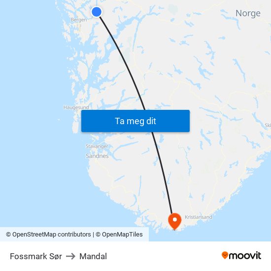 Fossmark Sør to Mandal map