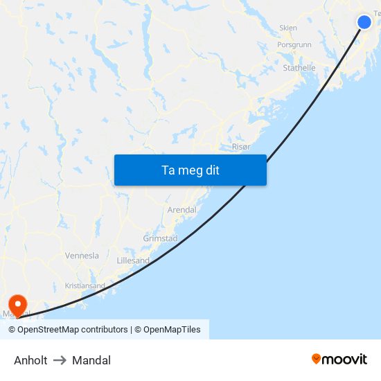 Anholt to Mandal map