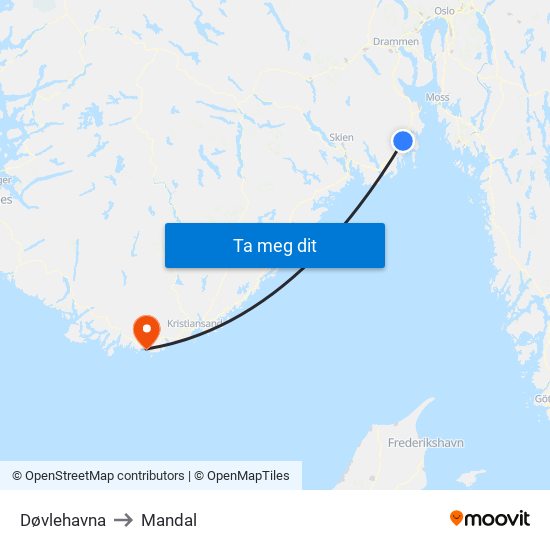 Døvlehavna to Mandal map