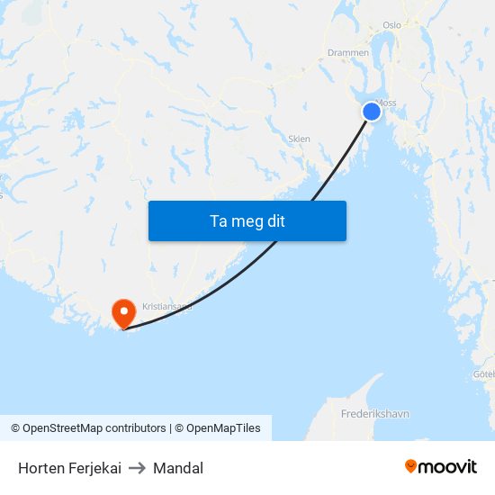 Horten Ferjekai to Mandal map