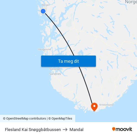 Flesland Kai Snøggbåtbussen to Mandal map