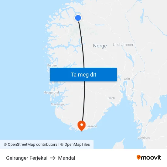 Geiranger Ferjekai to Mandal map