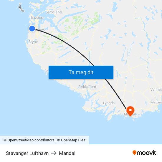 Stavanger Lufthavn to Mandal map