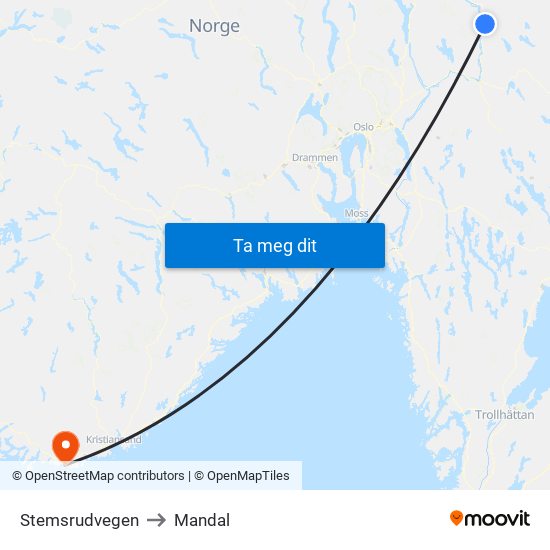 Stemsrudvegen to Mandal map