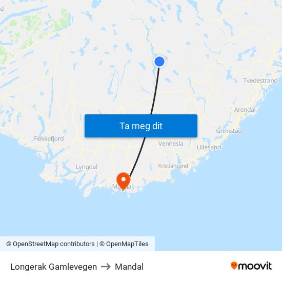 Longerak Gamlevegen to Mandal map