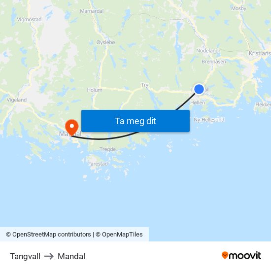 Tangvall to Mandal map