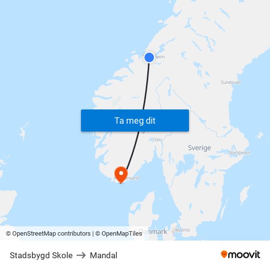 Stadsbygd Skole to Mandal map