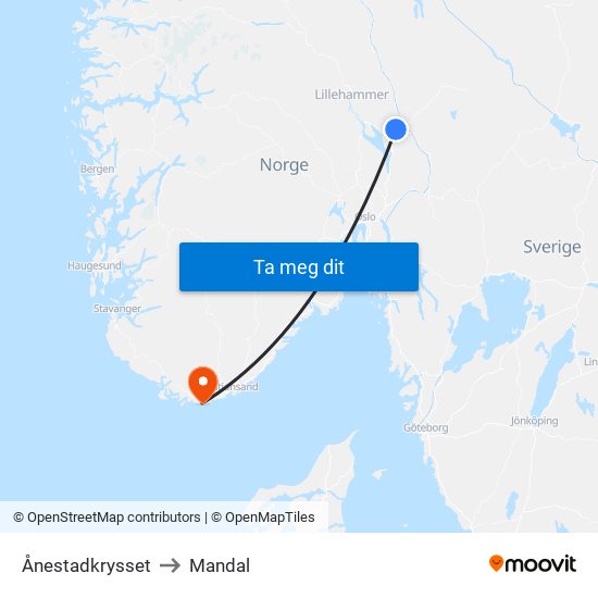 Ånestadkrysset to Mandal map