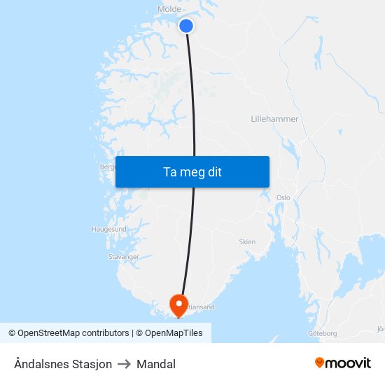 Åndalsnes Stasjon to Mandal map