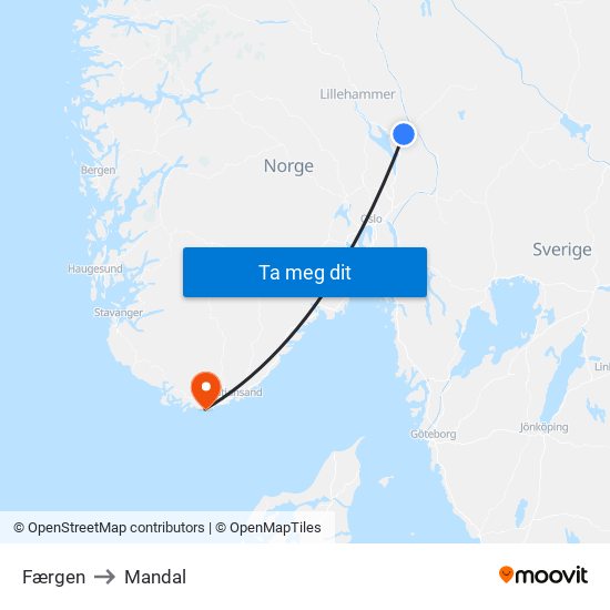 Færgen to Mandal map