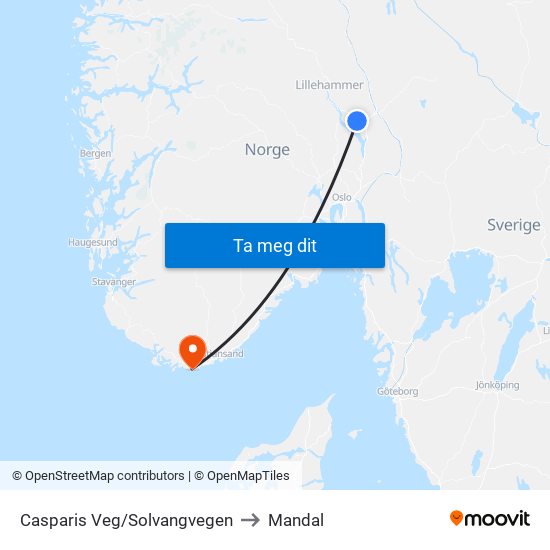 Casparis Veg/Solvangvegen to Mandal map