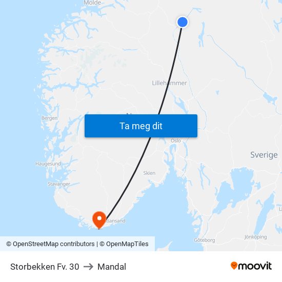 Storbekken Fv. 30 to Mandal map