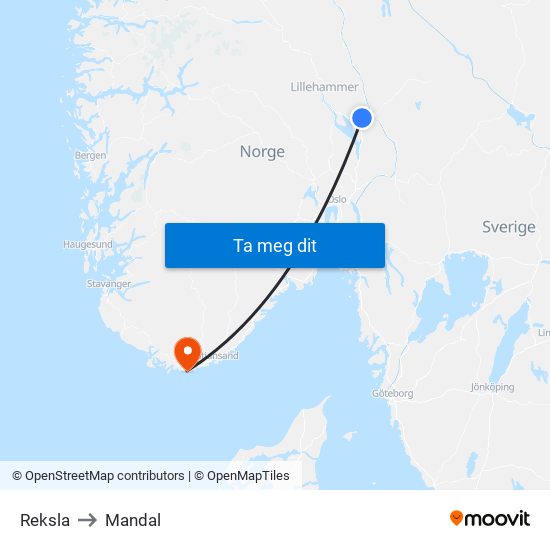 Reksla to Mandal map