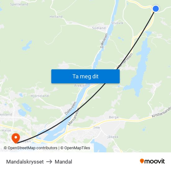 Mandalskrysset to Mandal map