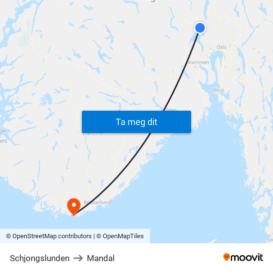 Schjongslunden to Mandal map