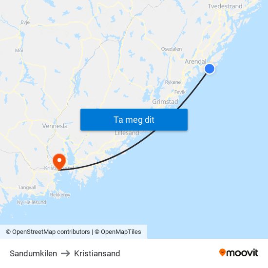 Sandumkilen to Kristiansand map