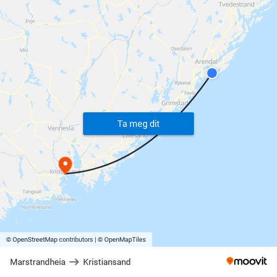 Marstrandheia to Kristiansand map