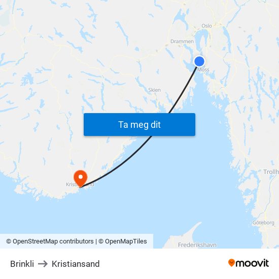 Brinkli to Kristiansand map