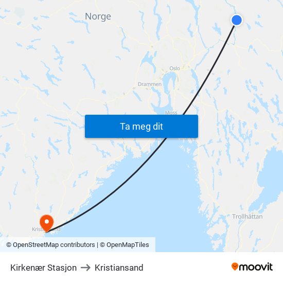 Kirkenær Stasjon to Kristiansand map