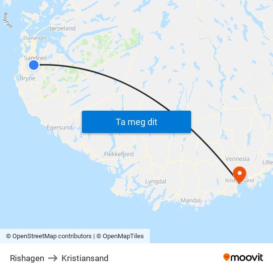 Rishagen to Kristiansand map