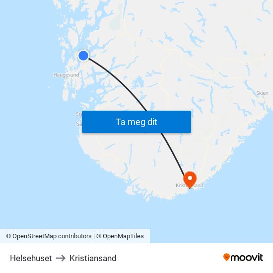 Helsehuset to Kristiansand map