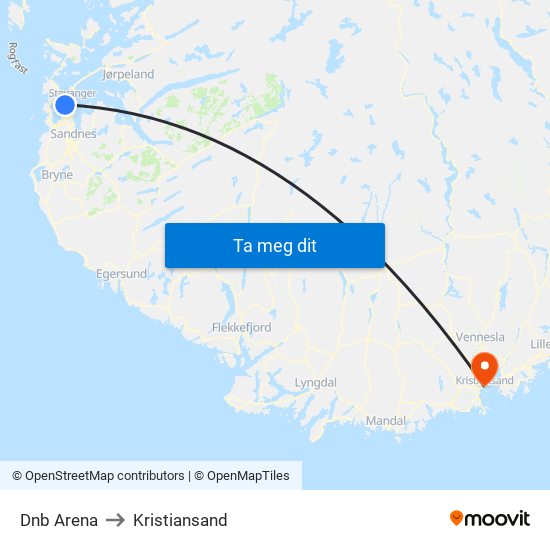 Dnb Arena to Kristiansand map