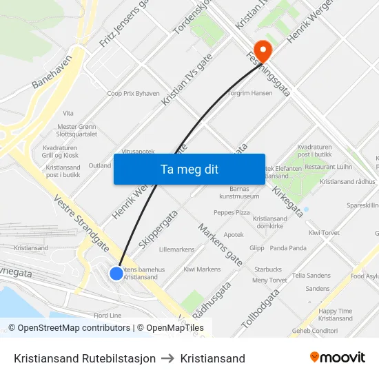 Kristiansand Rutebilstasjon to Kristiansand map