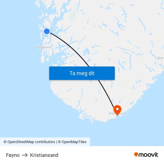 Føyno to Kristiansand map