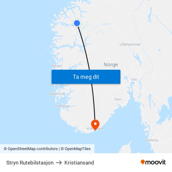 Stryn Rutebilstasjon to Kristiansand map