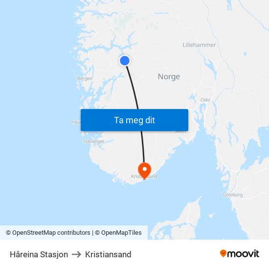 Håreina Stasjon to Kristiansand map