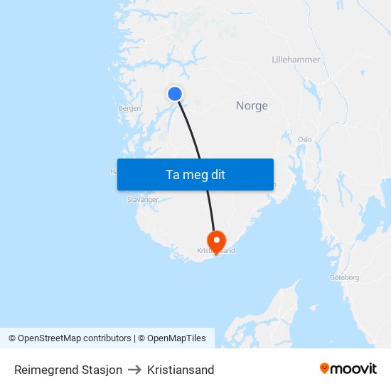 Reimegrend Stasjon to Kristiansand map