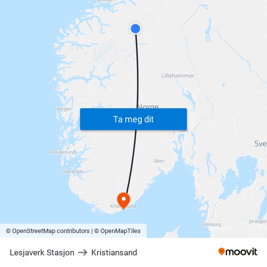 Lesjaverk Stasjon to Kristiansand map