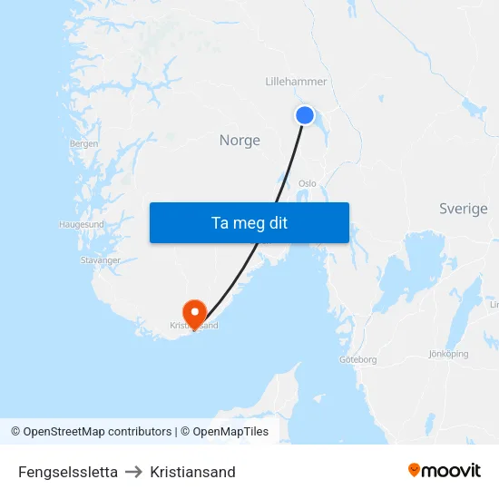 Fengselssletta to Kristiansand map