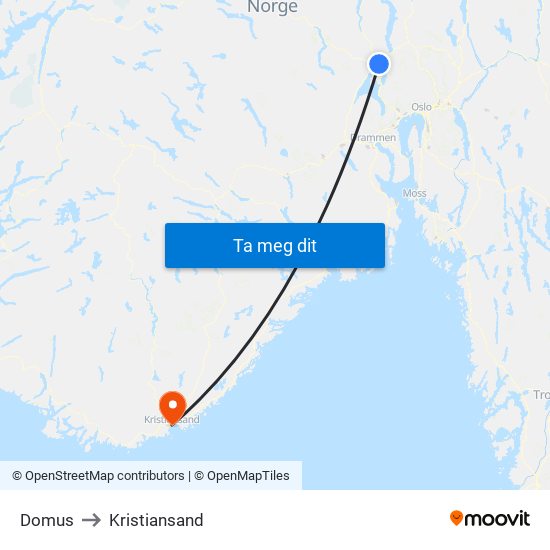 Domus to Kristiansand map