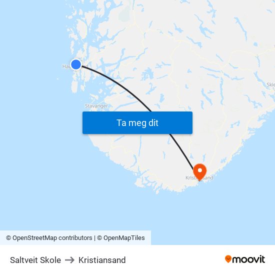 Saltveit Skole to Kristiansand map