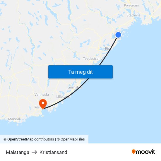 Maistanga to Kristiansand map
