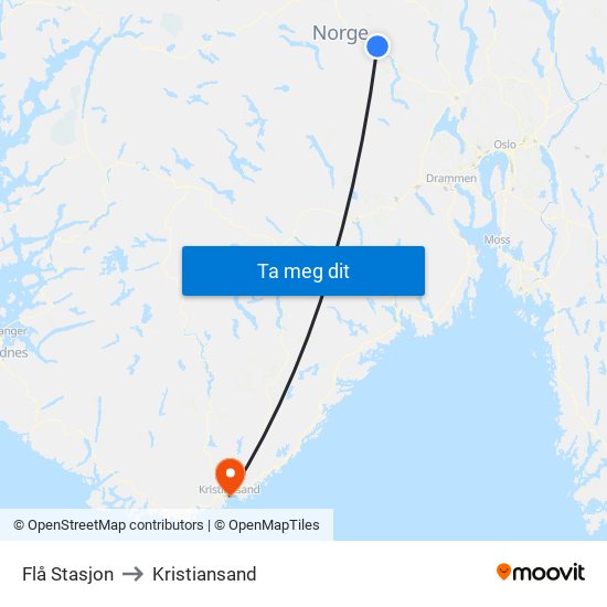 Flå Stasjon to Kristiansand map