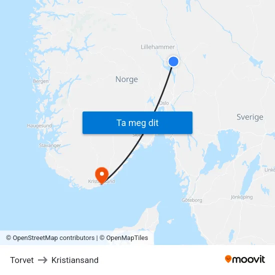 Torvet to Kristiansand map