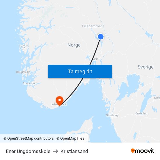 Ener Ungdomsskole to Kristiansand map