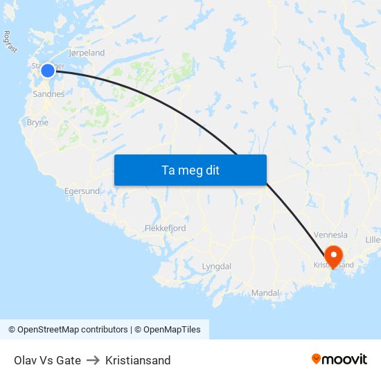 Olav Vs Gate to Kristiansand map