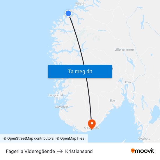 Fagerlia Videregående to Kristiansand map