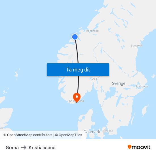 Goma to Kristiansand map